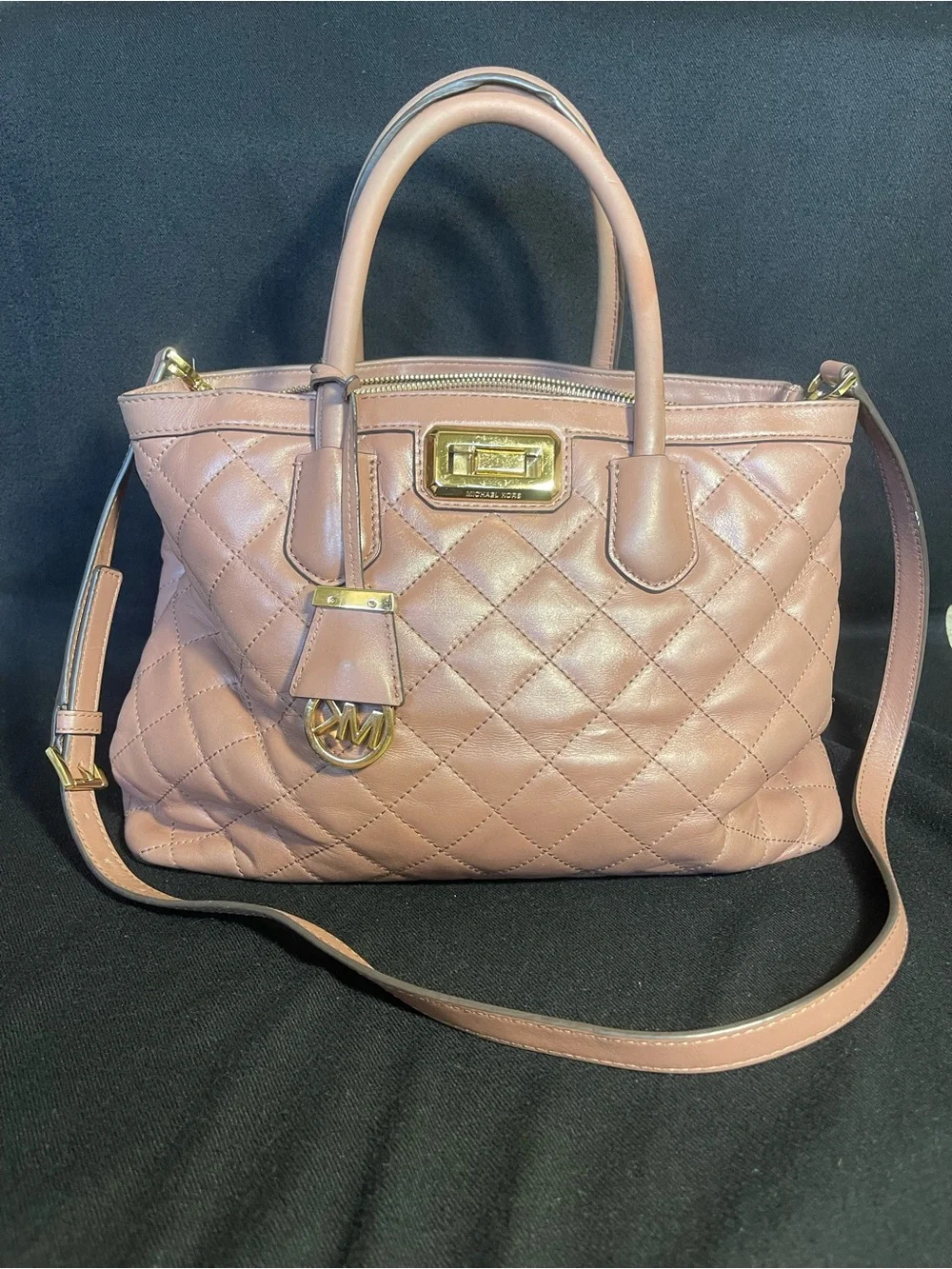 Michael Kors Blush Quilted Leather Satchel with Gold Hardware